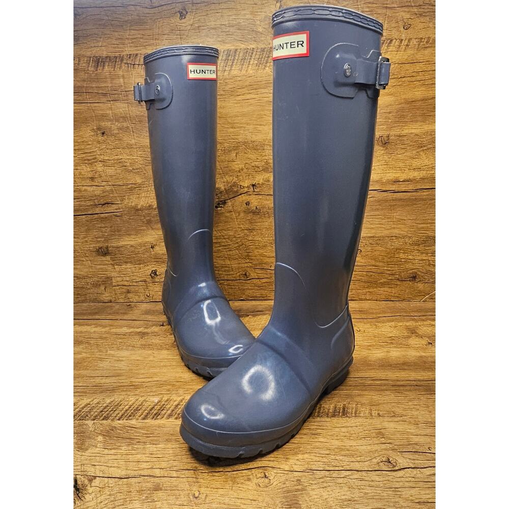 Hunter Womens Original Tall Gloss Grey Rain Boots US 6